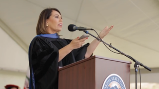 Maria Elena Salinas in 2016 at Cal State Fullerton (screengrab from Cal State Fullerton College of Communications video)